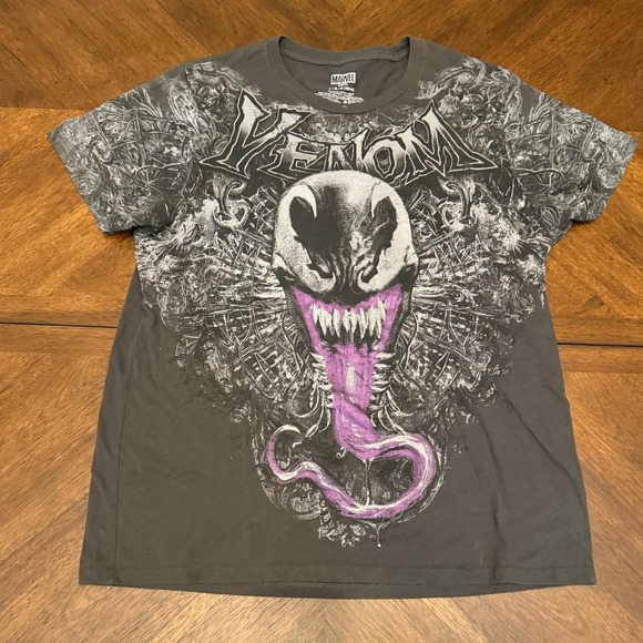 Marvel Other - Marvel Venom Graphic T-Shirt Mens Large Gray Purple Tongue Spider-Man Tee